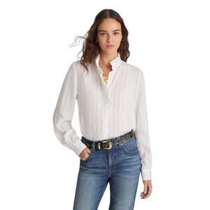 Madewell Ruffled Button-Up Blouse Airy Multi Stripe NWT Size M